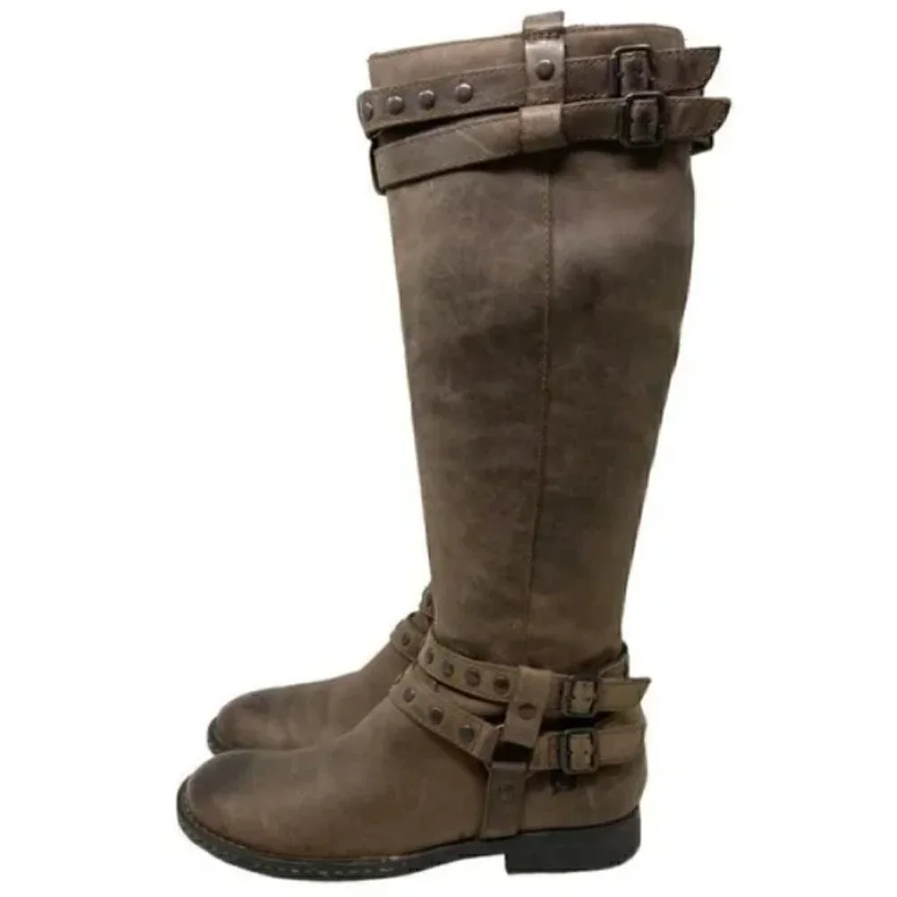 Born Gwynn Harness Knee High Brown Leather Double Buckle Riding Boots - Size 6.5 - Picture 2 of 10